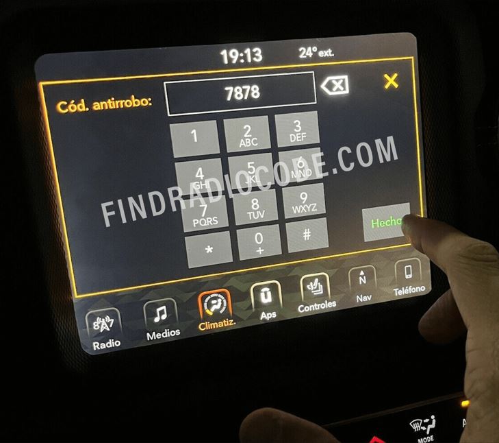 Uconnect screen asking for radio anti theft code